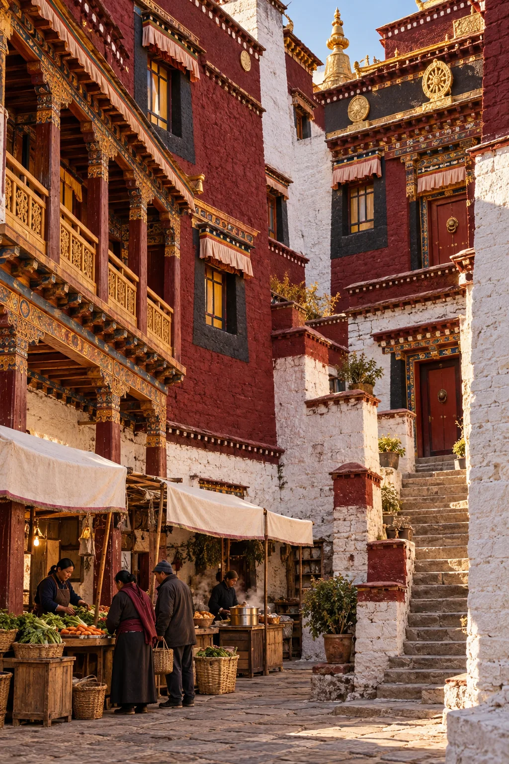 Marché illustré au cœur de la cour